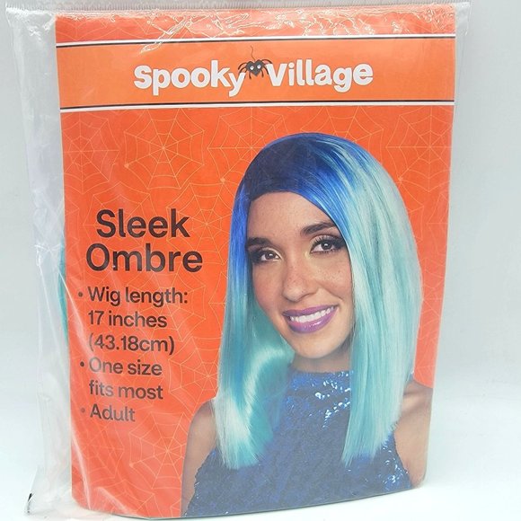 17" Sleek Ombre Wig Blue Anime Cosplay Mermaid Fairy Shoulder Length Bob Adult - Picture 1 of 2